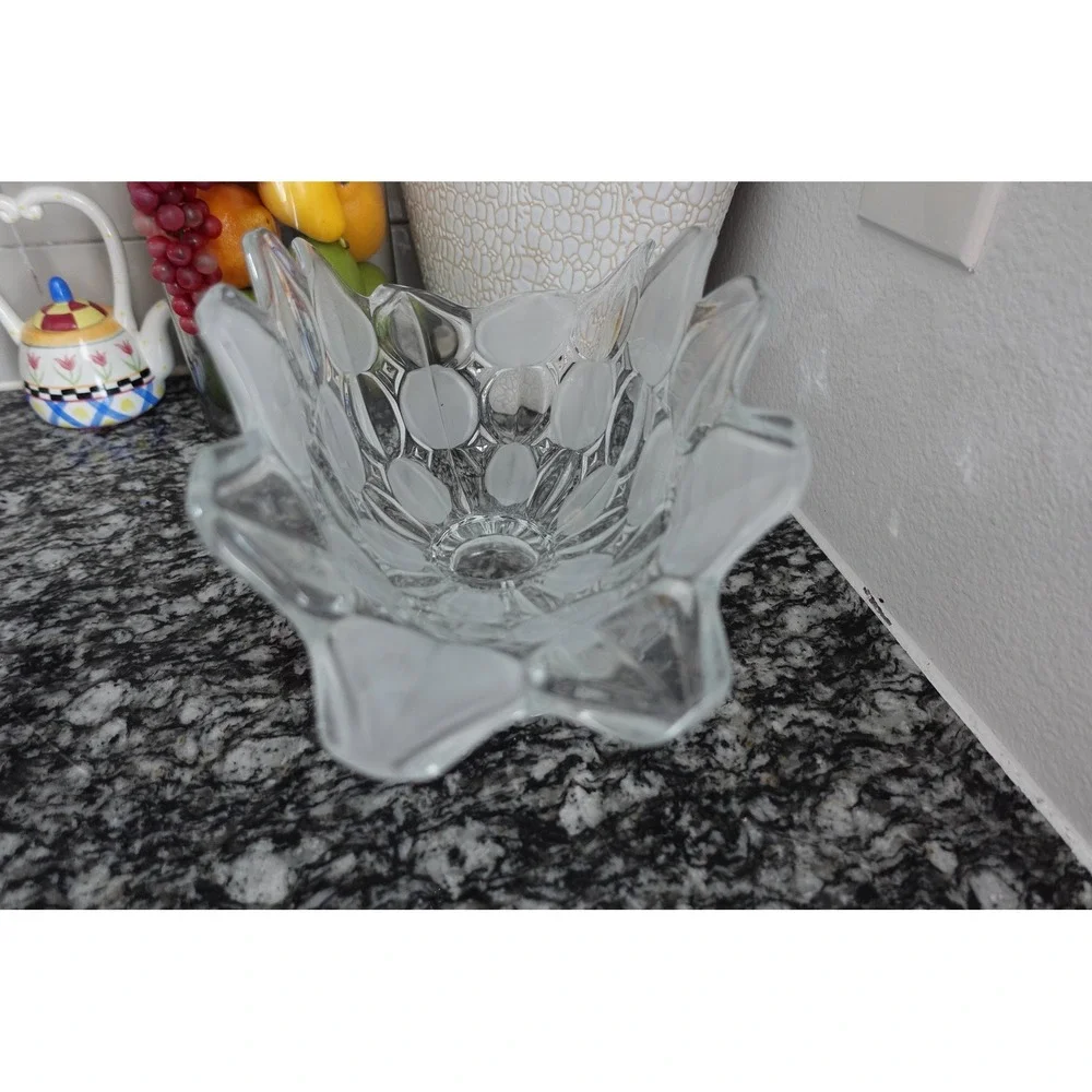 Crystal clear industries Moravia pattern press glass footed centerpiece‎ bowl